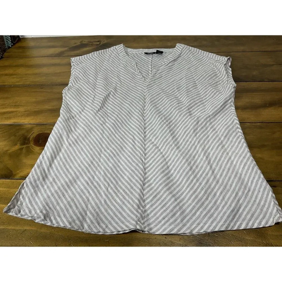 Tahari Linen Striped Sleeveless Blouse Size Small - Picture 1 of 7